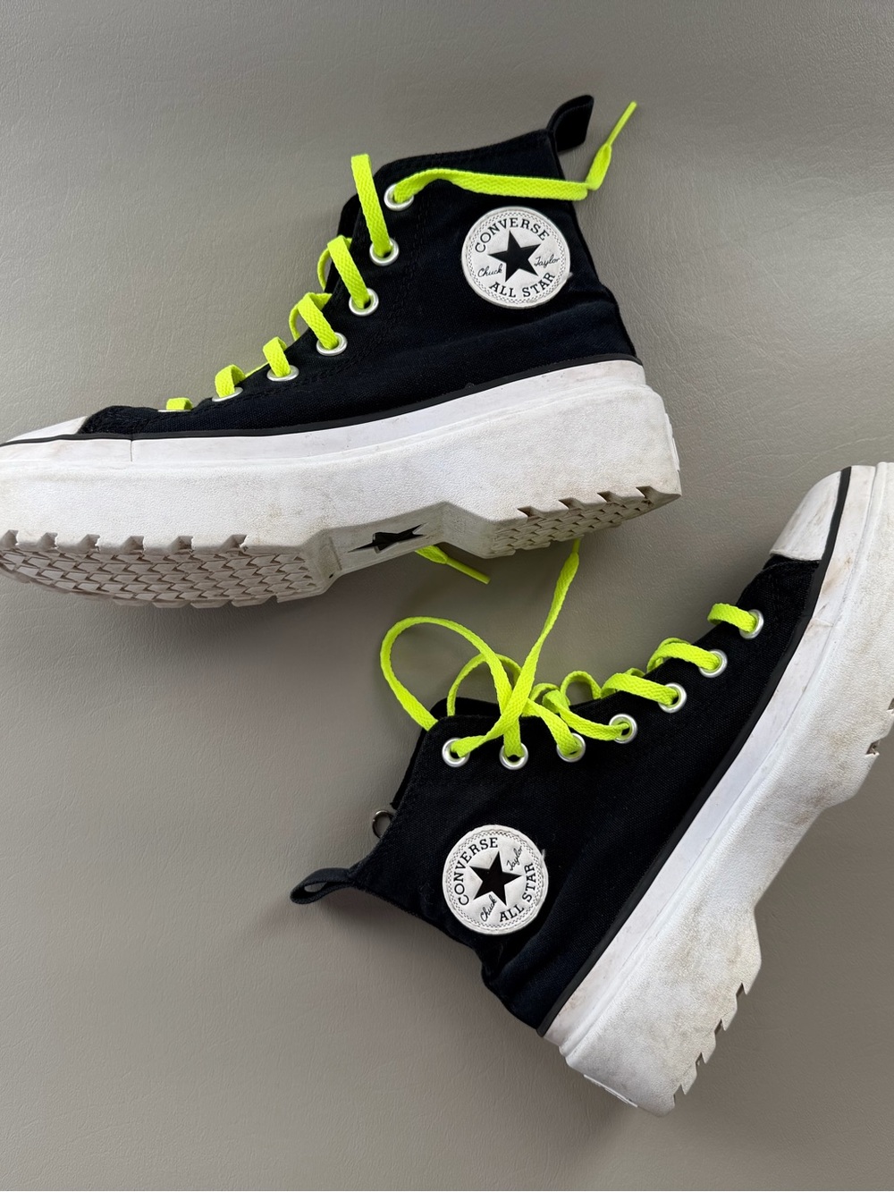Converse Kids Black High-Top Sneakers with Neon Yellow Laces